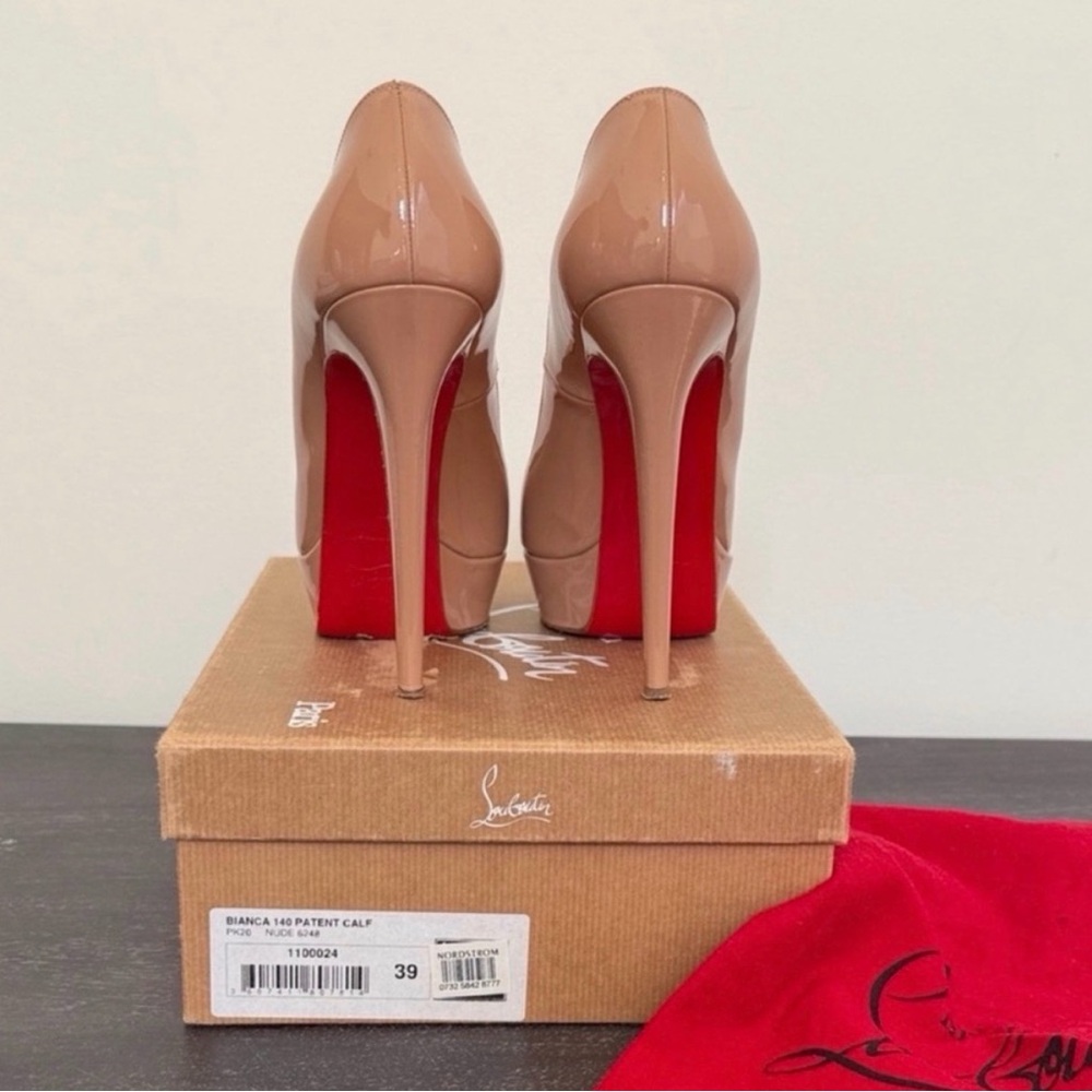 Christian Louboutin Bianca 140 Patent Nude Platform Pumps Red Bottoms - Picture 2 of 5